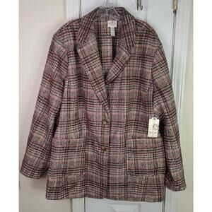 St Johns Bay Wool Blend Houndstooth Tweed Blazer Sz 3X Button Closure Pockets